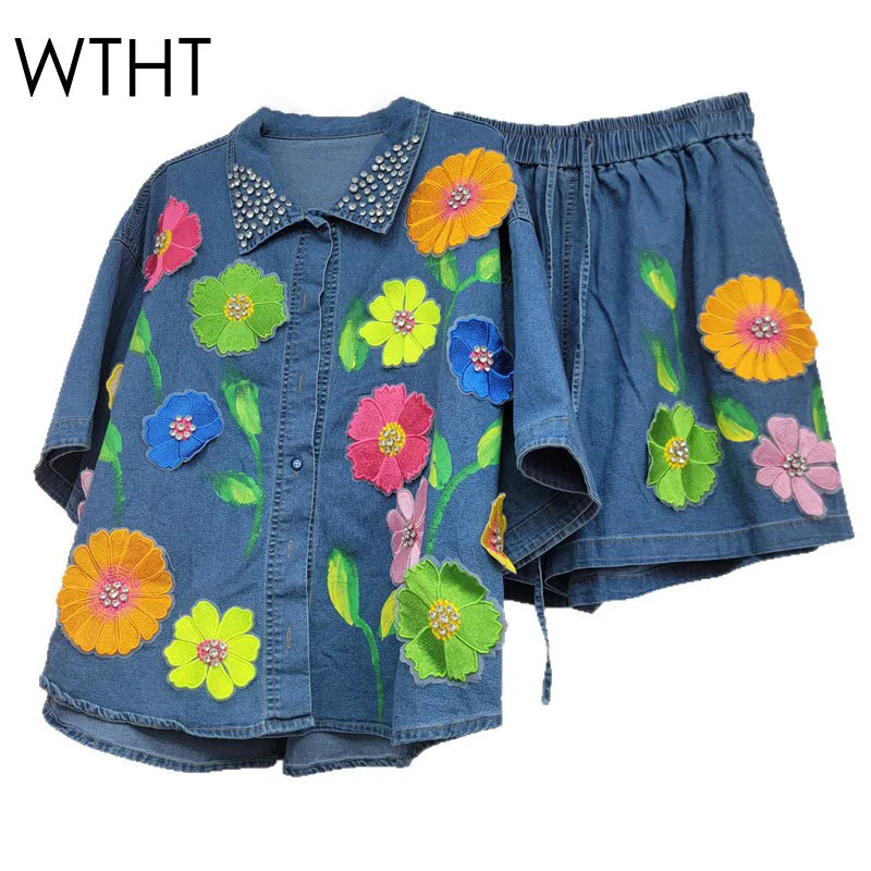 WTHT Vintage Women's Suit Spliced 3D Flower Diamond Denim T-shirts Elastic High Waist Short Pants Set Female 2025 Summer 1LS1850
WTHT Vintage Women's Suit Spliced 3D Flower Diamond Denim T-shirts Elastic High Waist Short Pants Set Female 2025 Summer 1LS1850
