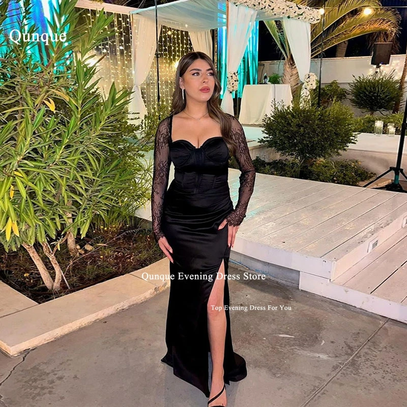 Qunque Black Mermaid Evening Dresses Sexy High Split Customized Party Evening Birthday Dresses Lace Cap Sleeves Vestidos De Gala
Qunque Black Mermaid Evening Dresses Sexy High Split Customized Party Evening Birthday Dresses Lace Cap Sleeves Vestidos De Gala