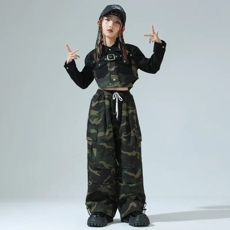 Girls Hip Hop Clothing Green Crop Top Camouflage Casual Wide Pockets Cargo Pants for Kids Jazz Dance Costume Clothes
Girls Hip Hop Clothing Green Crop Top Camouflage Casual Wide Pockets Cargo Pants for Kids Jazz Dance Costume Clothes