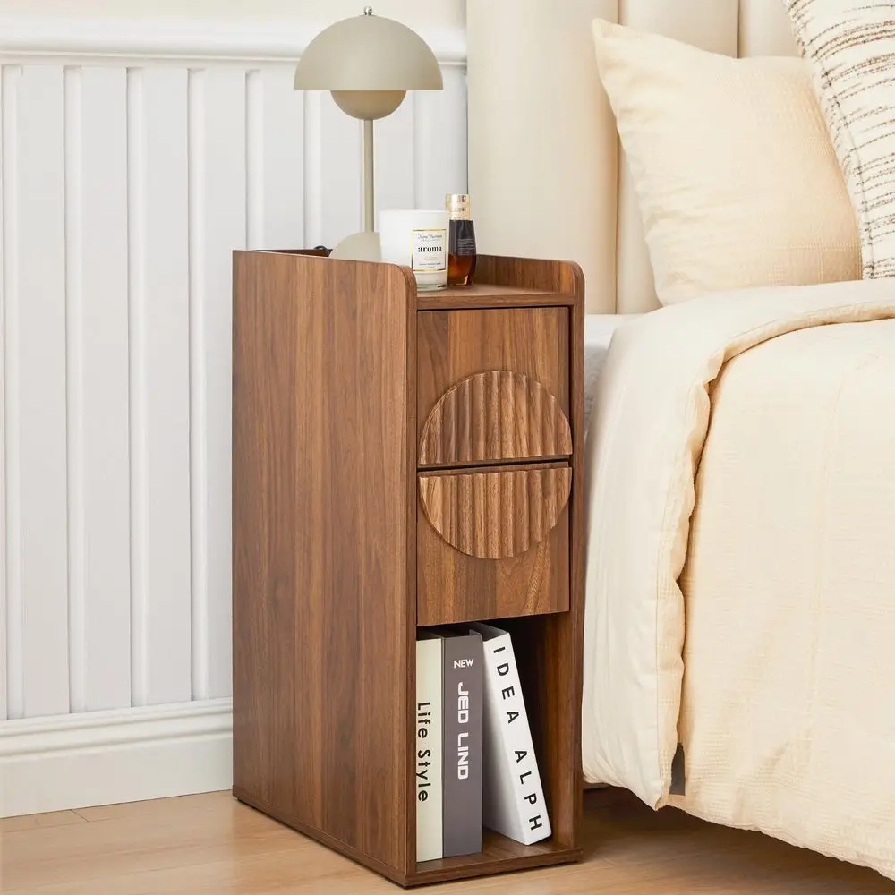 End Table with 2 Drawers,Slim Fluted Nightstands, Mid Century Modern Wooden Side Table for Small Spaces, 8 Inch Wide Skinny Bed
End Table with 2 Drawers,Slim Fluted Nightstands, Mid Century Modern Wooden Side Table for Small Spaces, 8 Inch Wide Skinny Bed