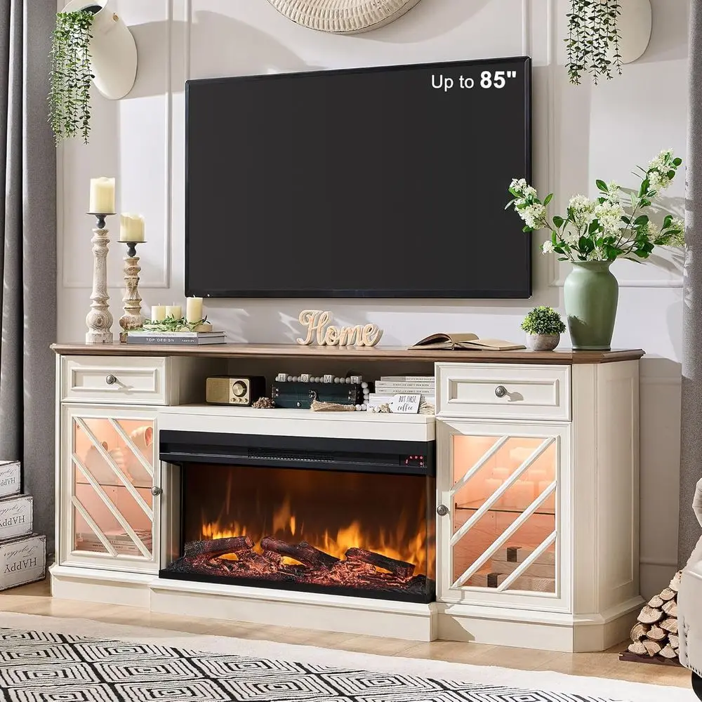 3-Sided Electric Fireplace TV Stand for 75-85 TVs, Highboy Entertainment Center with 36 Insert, LED Lights, Antique White
3-Sided Electric Fireplace TV Stand for 75-85 TVs, Highboy Entertainment Center with 36 Insert, LED Lights, Antique White