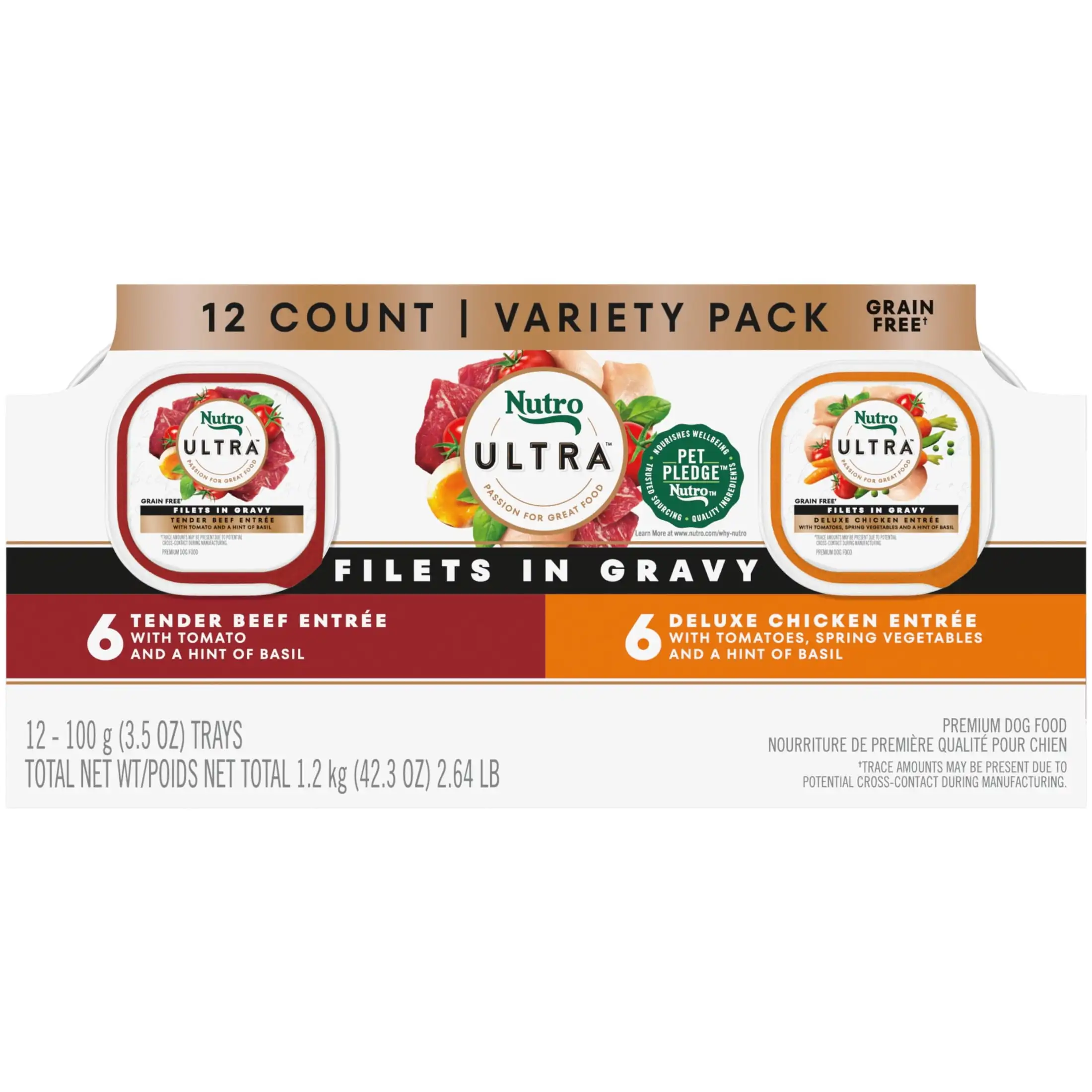 Nutro Ultra Filets in Gravy Beef & Deluxe Chicken Wet Dog Food Variety Pack, (12) 3.5 oz Trays
Nutro Ultra Filets in Gravy Beef & Deluxe Chicken Wet Dog Food Variety Pack, (12) 3.5 oz Trays