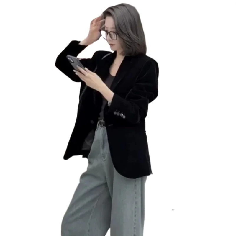 Female Autumn Winter Slim Temperament Goddess Fan Small Suit Top High Quality Senior Sense Fried Street Black Velvet Suit Jacket
Female Autumn Winter Slim Temperament Goddess Fan Small Suit Top High Quality Senior Sense Fried Street Black Velvet Suit Jacket