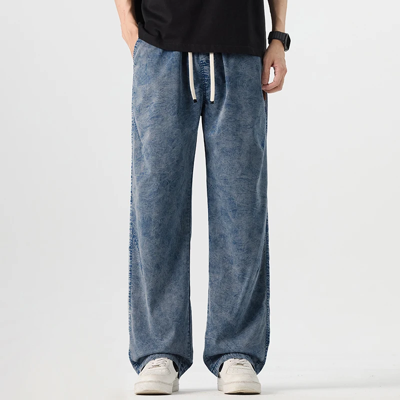Men's Lyocell Jeans Loose Straight Cut Elastic Drawstring Waist Wide Leg Denim Pants, Casual Streetwear Trousers Snow Wash
Men's Lyocell Jeans Loose Straight Cut Elastic Drawstring Waist Wide Leg Denim Pants, Casual Streetwear Trousers Snow Wash