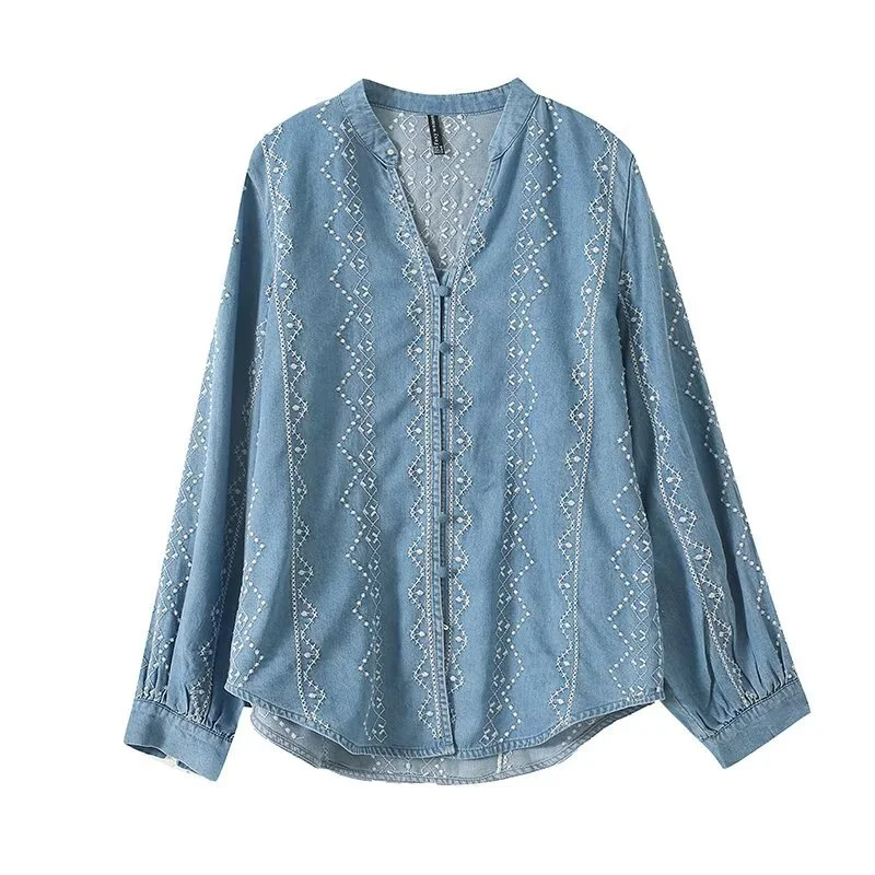 Bohemian ethnic embroidered denim shirts and blouses for women autumn Spain style long sleeve tops boho vintage clothing
Bohemian ethnic embroidered denim shirts and blouses for women autumn Spain style long sleeve tops boho vintage clothing