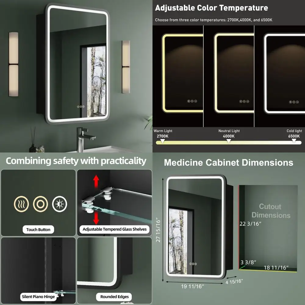 Illuminated Medicine Cabinet with Mirror, 20 x 28 Wall-Mounted or Recessed Bathroom Storage Cabinet with Right-Hinged Door 
Illuminated Medicine Cabinet with Mirror, 20 x 28 Wall-Mounted or Recessed Bathroom Storage Cabinet with Right-Hinged Door
