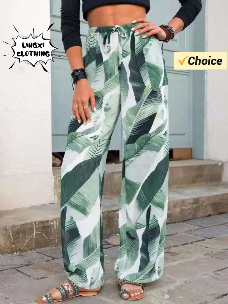 2024 Summer Fashion New Sports Women's Pants Printed Holiday Style Leisure Women's Elastic Waist Drawstring Wide Leg Pants
2024 Summer Fashion New Sports Women's Pants Printed Holiday Style Leisure Women's Elastic Waist Drawstring Wide Leg Pants