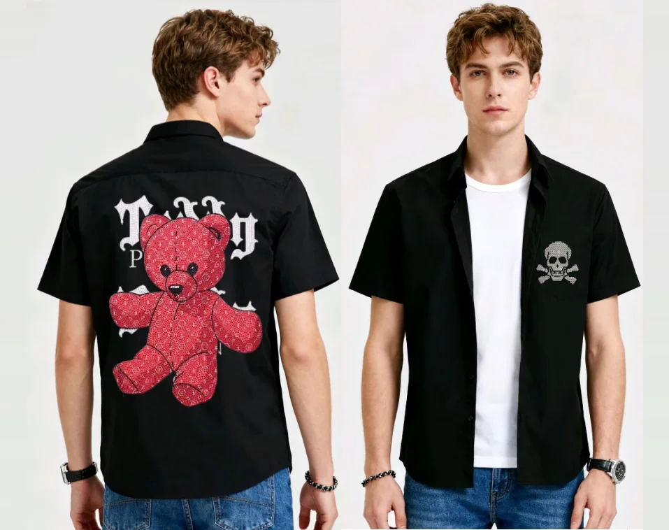 Summer Casual Men's Skull Shirt Short Sleeve Version Featuring Eye-Catching Rhinestone Details Slim Fit shirts
Summer Casual Men's Skull Shirt Short Sleeve Version Featuring Eye-Catching Rhinestone Details Slim Fit shirts