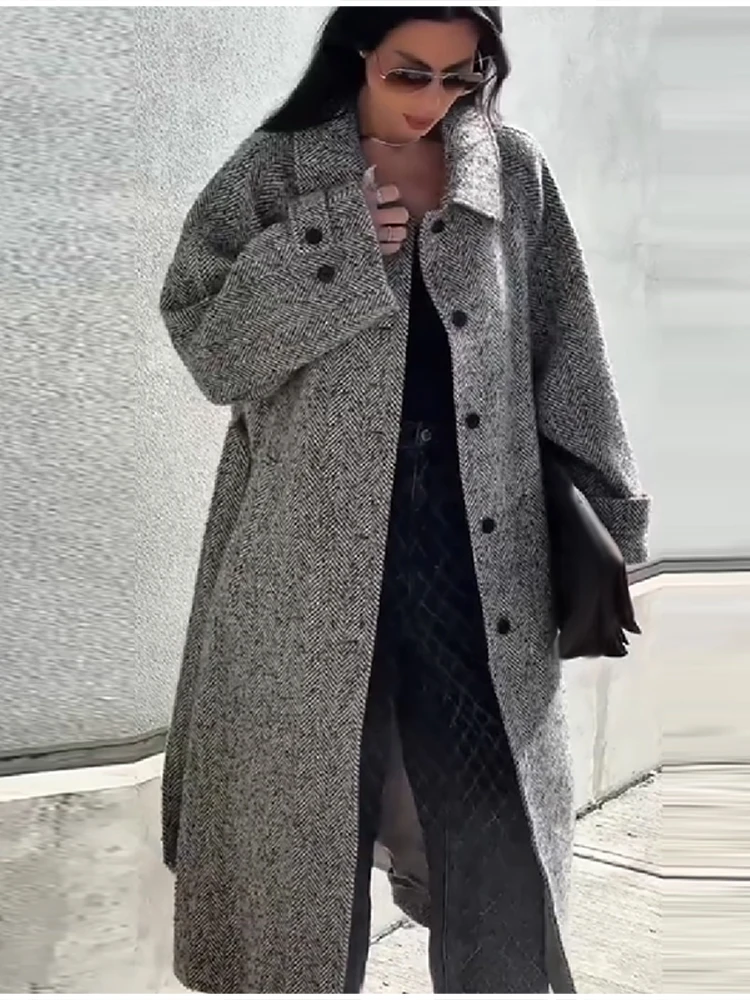 Women's Elegant High Collar Woolen Overcoat Long Sleeve Single Breasted Long Jacket With Belt 2025 New Lady Fall Winter Coats
Women's Elegant High Collar Woolen Overcoat Long Sleeve Single Breasted Long Jacket With Belt 2025 New Lady Fall Winter Coats