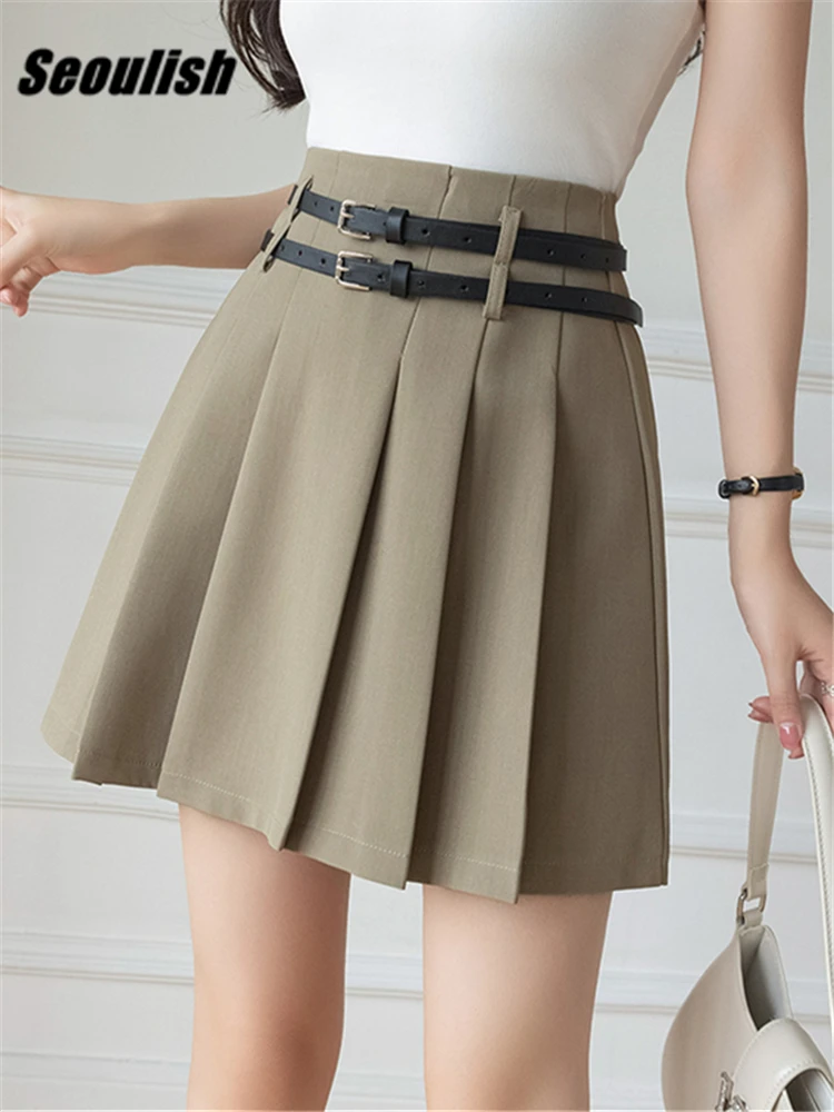 Seoulish Spring Summer High Waist Pleated Women's Short Skirts Double Belted Casual A-Line Sexy Mini Skirts Female 2023 New
Seoulish Spring Summer High Waist Pleated Women's Short Skirts Double Belted Casual A-Line Sexy Mini Skirts Female 2023 New
