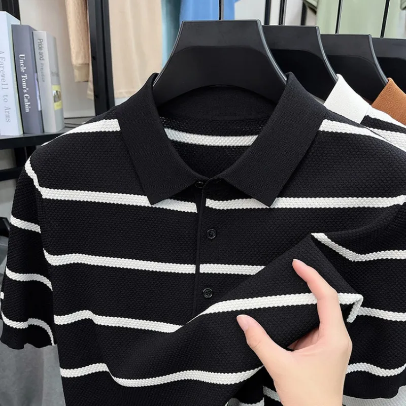 Striped Ice Silk Men Polo Shirts Short Sleeve Tshirt Premium Casual Top Summer Lightweight Vintage Old Money
Striped Ice Silk Men Polo Shirts Short Sleeve Tshirt Premium Casual Top Summer Lightweight Vintage Old Money