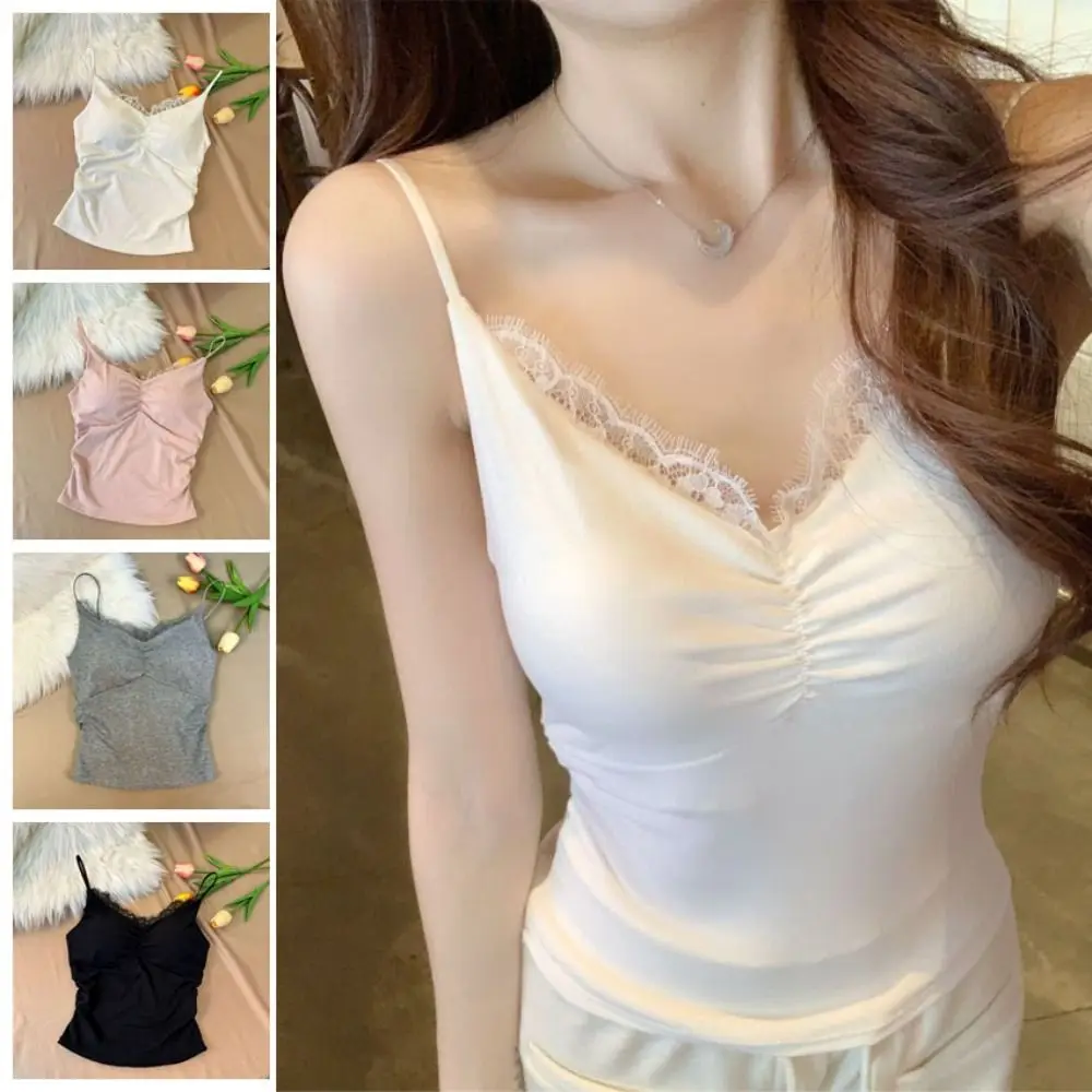 Fashion V-Neck Women's Lace Camisole Vest Korean Style Sweet Girl's Tank Top Undershirts Sleeveless Bra With Pads Cami Girl
Fashion V-Neck Women's Lace Camisole Vest Korean Style Sweet Girl's Tank Top Undershirts Sleeveless Bra With Pads Cami Girl