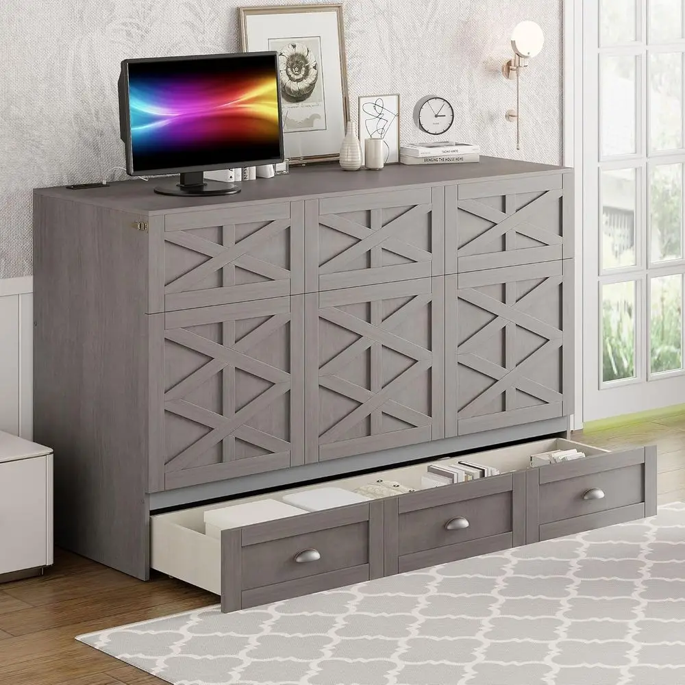 Queen Size Murphy Bed, Wooden Queen Murphy Bed e with Large Ders, Cabinet Bed with USB Ports, Brushed Gray
Queen Size Murphy Bed, Wooden Queen Murphy Bed e with Large Ders, Cabinet Bed with USB Ports, Brushed Gray
