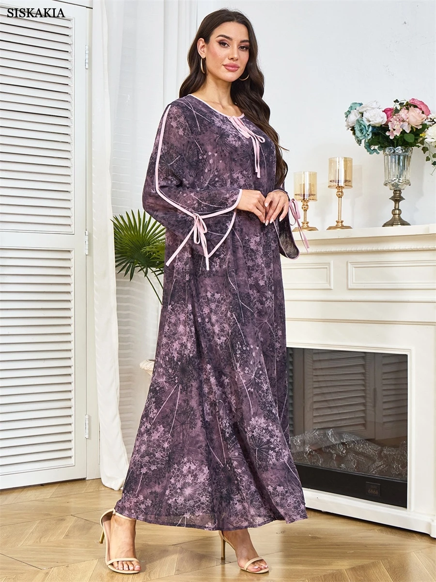 Siskakia Muslim Casual Loose Floral Print Abaya Dubai Woman Bow Long Sleeve Dress Fashion Round Neck Kaftan
Siskakia Muslim Casual Loose Floral Print Abaya Dubai Woman Bow Long Sleeve Dress Fashion Round Neck Kaftan