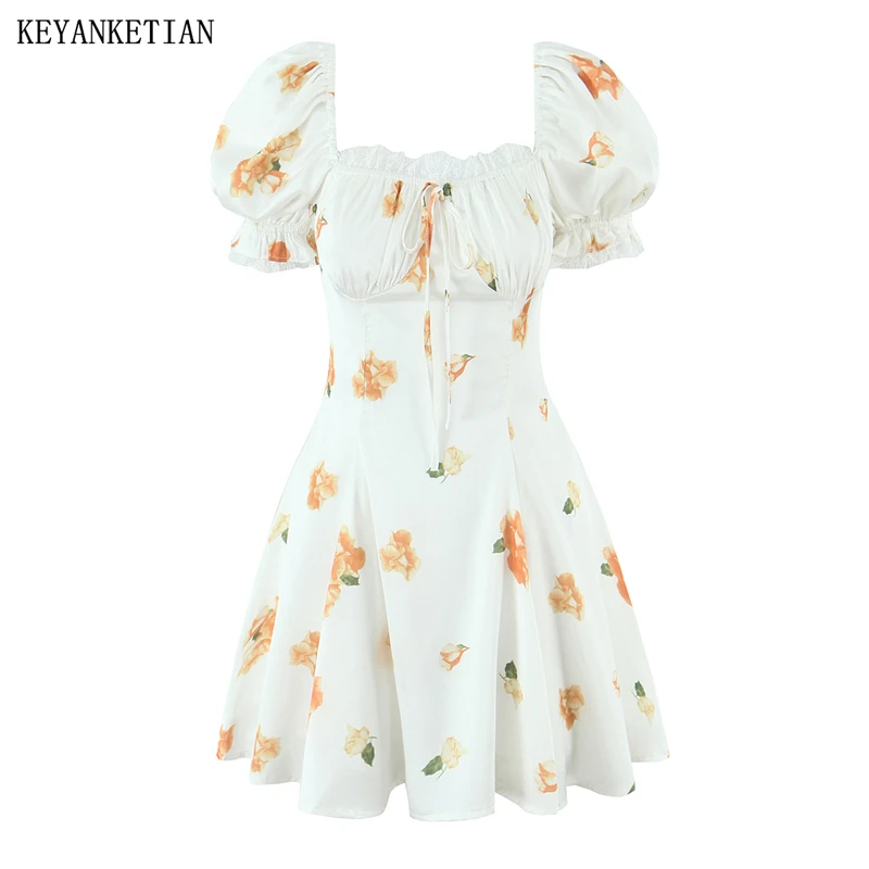 KEYANKETIAN Summer New Women's Lace Decoration Flower Print Mini Dress Holiday wind Chic Square Collar Puff Sleeve Slim Dresses
KEYANKETIAN Summer New Women's Lace Decoration Flower Print Mini Dress Holiday wind Chic Square Collar Puff Sleeve Slim Dresses