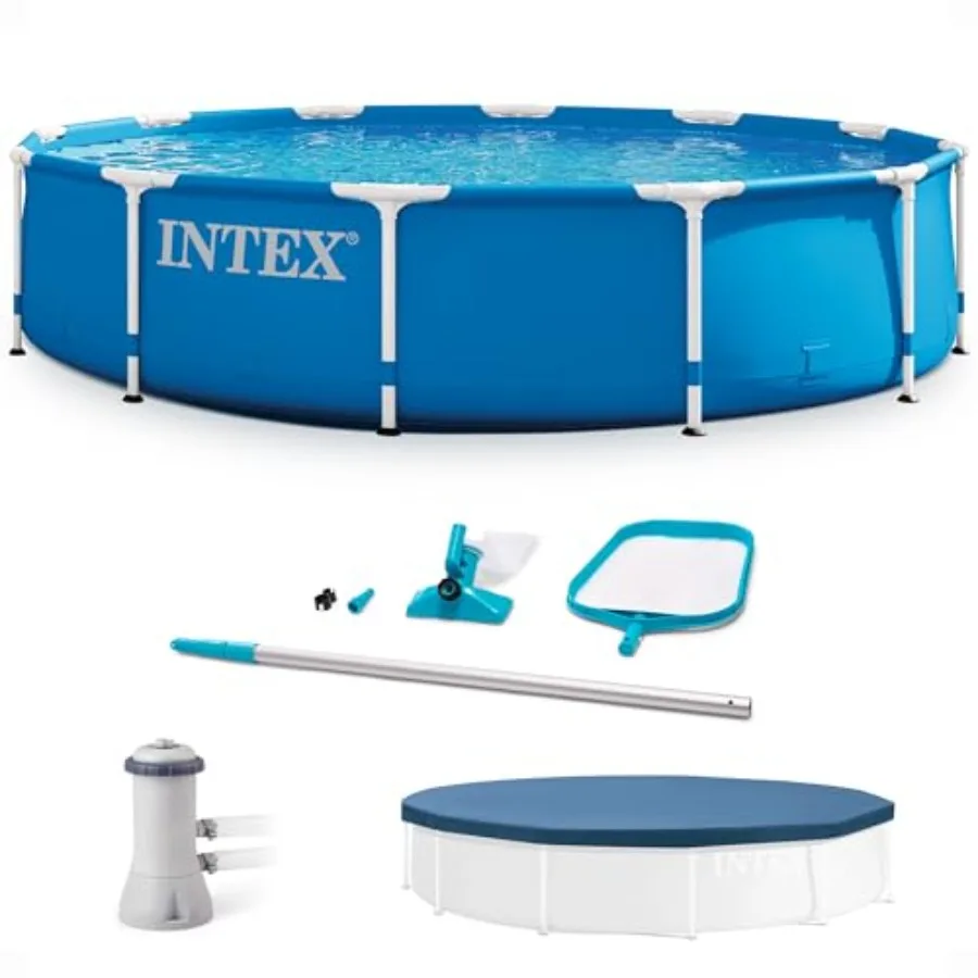 12 x 2.5 Foot Metal Frame Above Ground Swimming Pool with Type A Filter Protective Cover Vacuum Skimmer Pole and Complete Maint
12 x 2.5 Foot Metal Frame Above Ground Swimming Pool with Type A Filter Protective Cover Vacuum Skimmer Pole and Complete Maint
