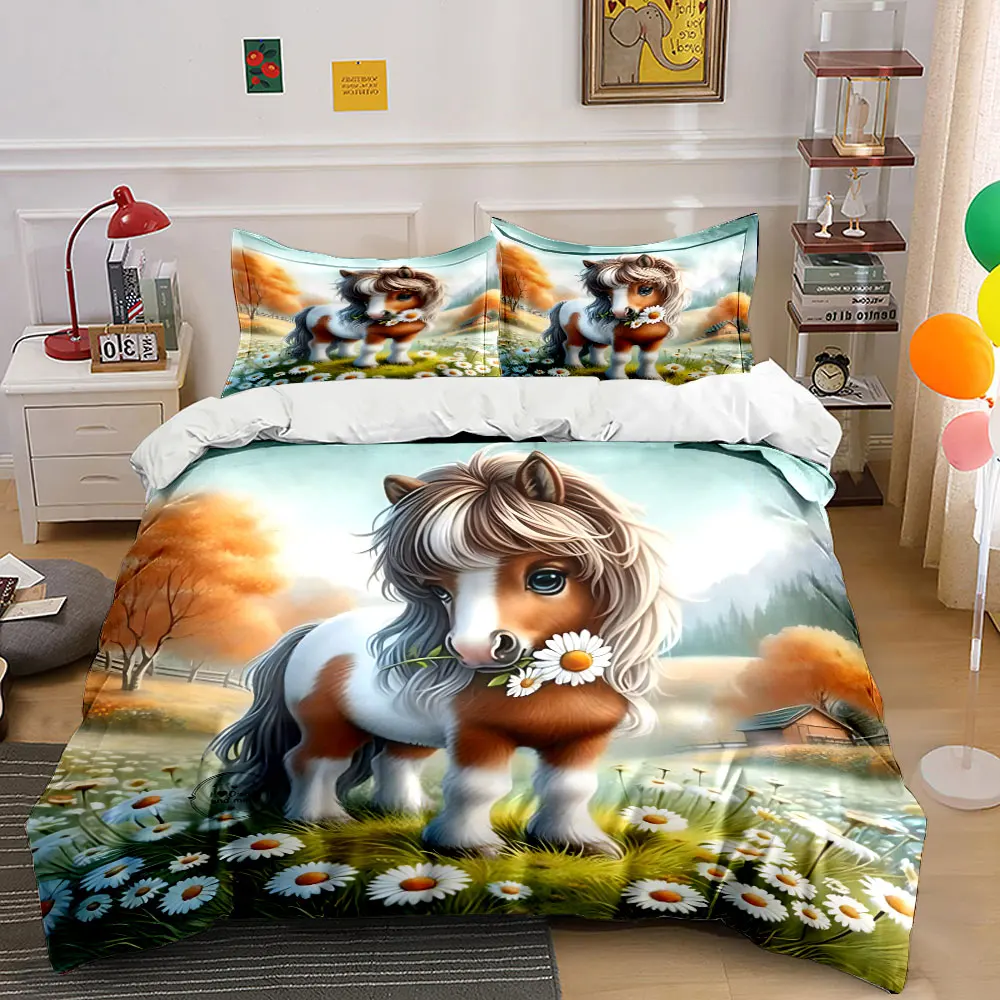 Pony with Daisy in Field Duvet Cover Set with 3D Printing Design Soft Polyester Bedding Set All-Season Comfort Machine Washable
Pony with Daisy in Field Duvet Cover Set with 3D Printing Design Soft Polyester Bedding Set All-Season Comfort Machine Washable