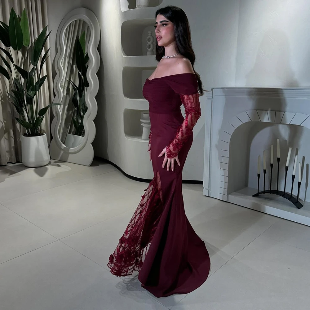 Customized Simple Burgundy Jersey Evening Dress ILUSION Full Sleeves Flower Appliques Party Gown Ankle Length Mermaid Prom Dress
Customized Simple Burgundy Jersey Evening Dress ILUSION Full Sleeves Flower Appliques Party Gown Ankle Length Mermaid Prom Dress