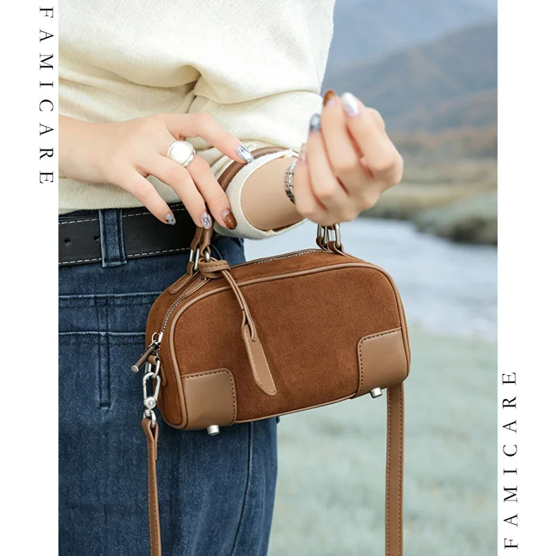 Timeless Split Suede Leather Mini Boston Bag Functional Women Versatile Top Handle Handbags Retro Effortless Lady Crossbody Bag
Timeless Split Suede Leather Mini Boston Bag Functional Women Versatile Top Handle Handbags Retro Effortless Lady Crossbody Bag