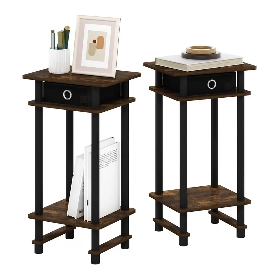 Tall End Side Night Stand Bedside Table with Bin Drawer, 2Pack, Amber Pine Black Black
Tall End Side Night Stand Bedside Table with Bin Drawer, 2Pack, Amber Pine Black Black