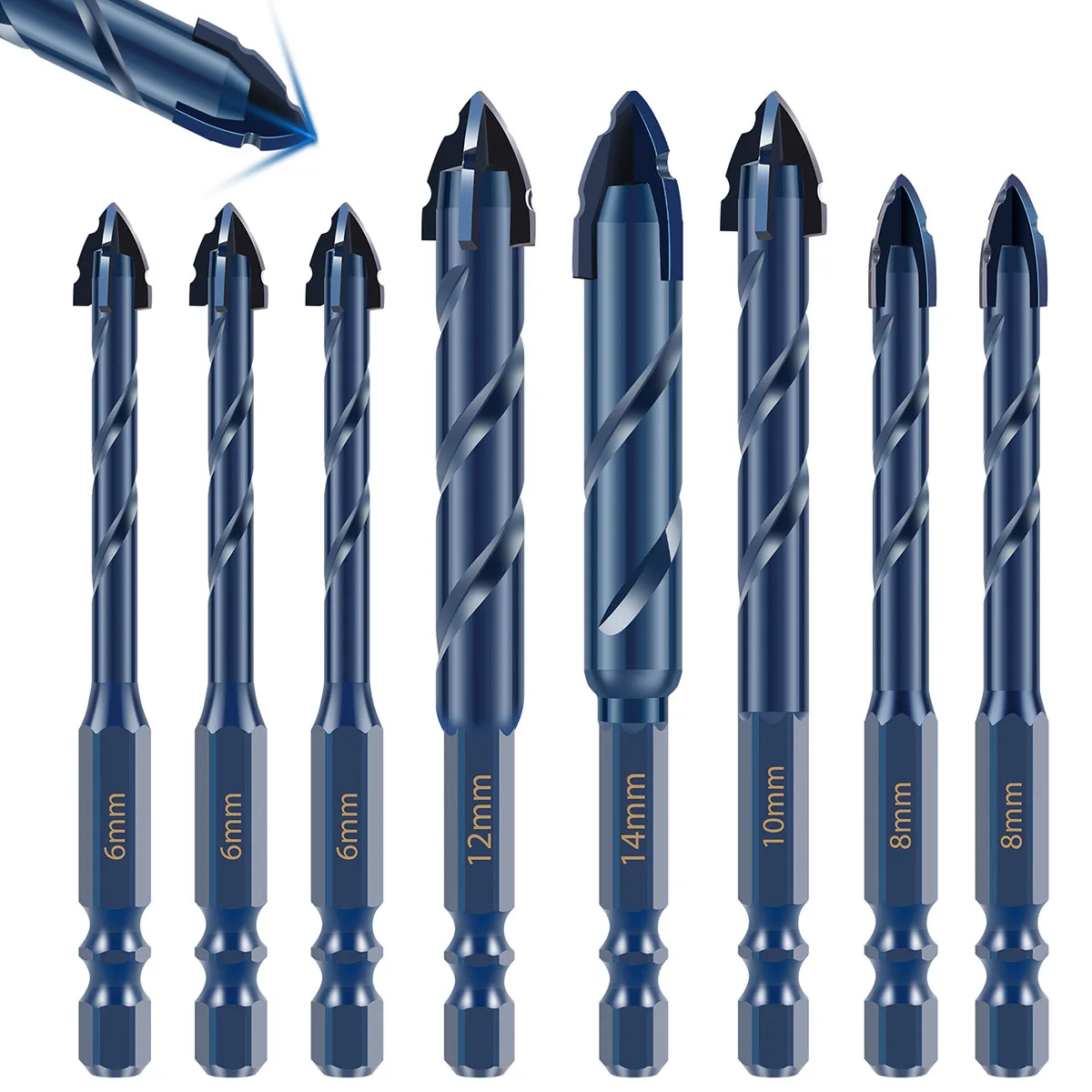 8Pcs Four-Edged Serrated Eccentric Drill Bit 6/8/10/12/14 mm Concrete Drill Bits for Tile Glass Metal Brick Ceramic Plastic Wood
8Pcs Four-Edged Serrated Eccentric Drill Bit 6/8/10/12/14 mm Concrete Drill Bits for Tile Glass Metal Brick Ceramic Plastic Wood