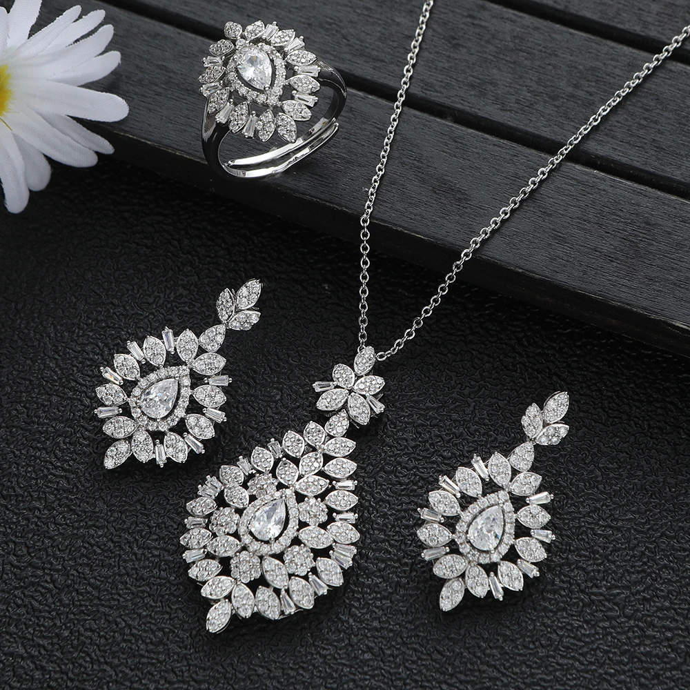 New Luxury Waterdrop Hollow Out Leaves Cubic Zircon Engagement Dubai Naija Bridal Finger Rings Necklace Earring Jewelry Set S461
New Luxury Waterdrop Hollow Out Leaves Cubic Zircon Engagement Dubai Naija Bridal Finger Rings Necklace Earring Jewelry Set S461