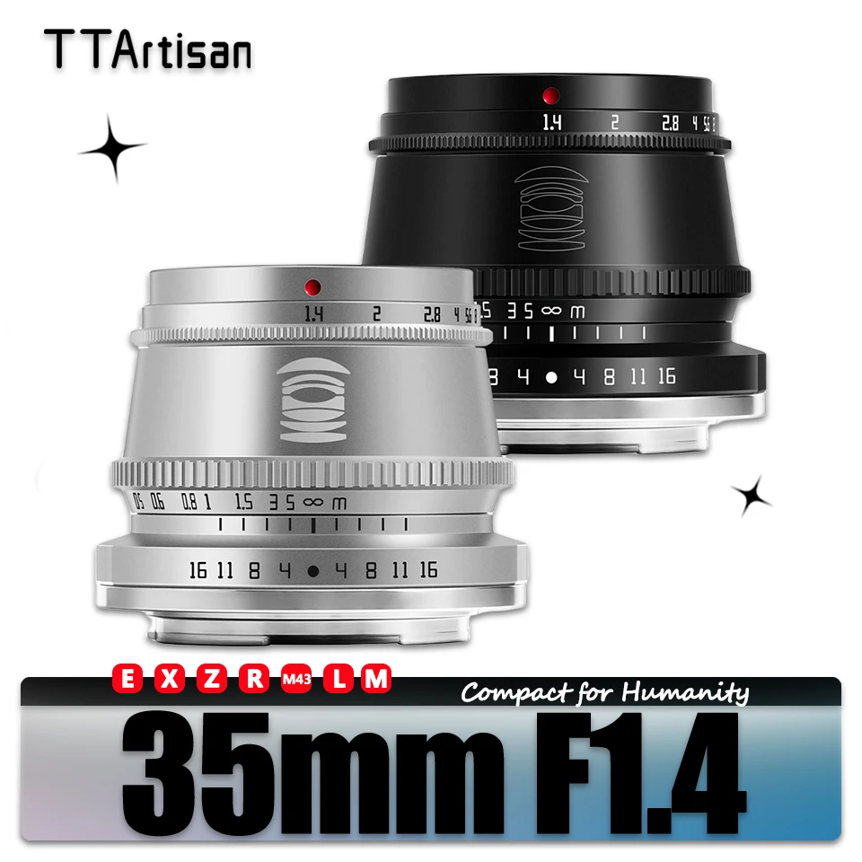 TTArtisan APS-C 35mm F1.4 Large Aperture Portable Camera Lens for Studio Photography with Sony E A7RIII Nikon ZFC Fujifilm Mount
TTArtisan APS-C 35mm F1.4 Large Aperture Portable Camera Lens for Studio Photography with Sony E A7RIII Nikon ZFC Fujifilm Mount