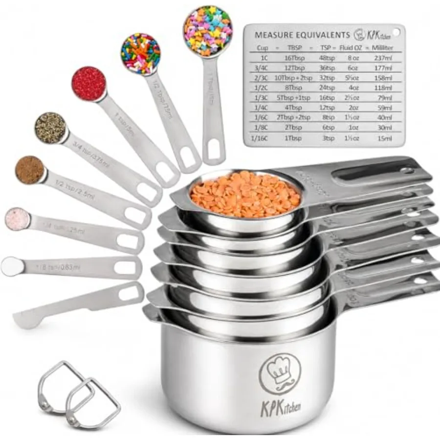Stainl Steel Measuring Cups and Spoons Set of 16-7 Cup and 7 Spoon + Conversion Chart and Leveler - Kitchen Measuring Spoons an
Stainl Steel Measuring Cups and Spoons Set of 16-7 Cup and 7 Spoon + Conversion Chart and Leveler - Kitchen Measuring Spoons an