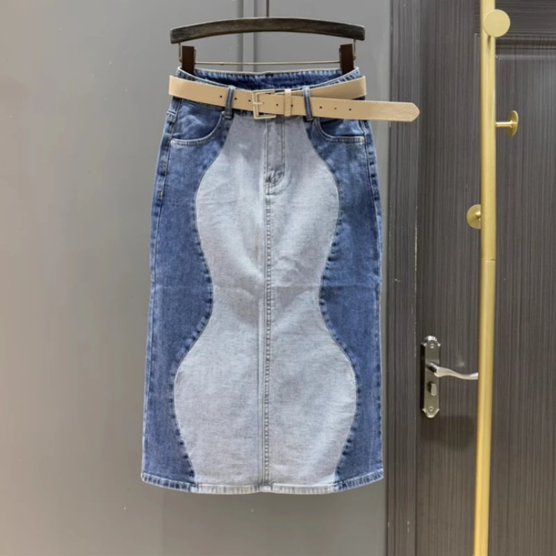 Splicing Contrasting Color Denim Skirt Women's 2025 Spring New Split Fork Slimming A Lime Hip Wrap Medium and Long Skirt Ladies
Splicing Contrasting Color Denim Skirt Women's 2025 Spring New Split Fork Slimming A Lime Hip Wrap Medium and Long Skirt Ladies
