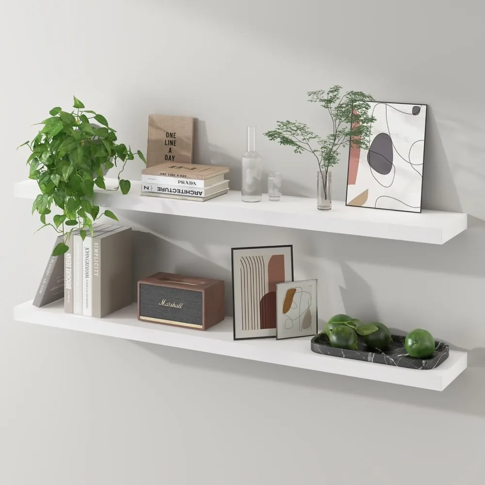 48 Inch Floating Wall Shelves for Bedroom Bathroom Wall Mounted Solid Wood Shelf Storage Decor Set of 2, White
48 Inch Floating Wall Shelves for Bedroom Bathroom Wall Mounted Solid Wood Shelf Storage Decor Set of 2, White