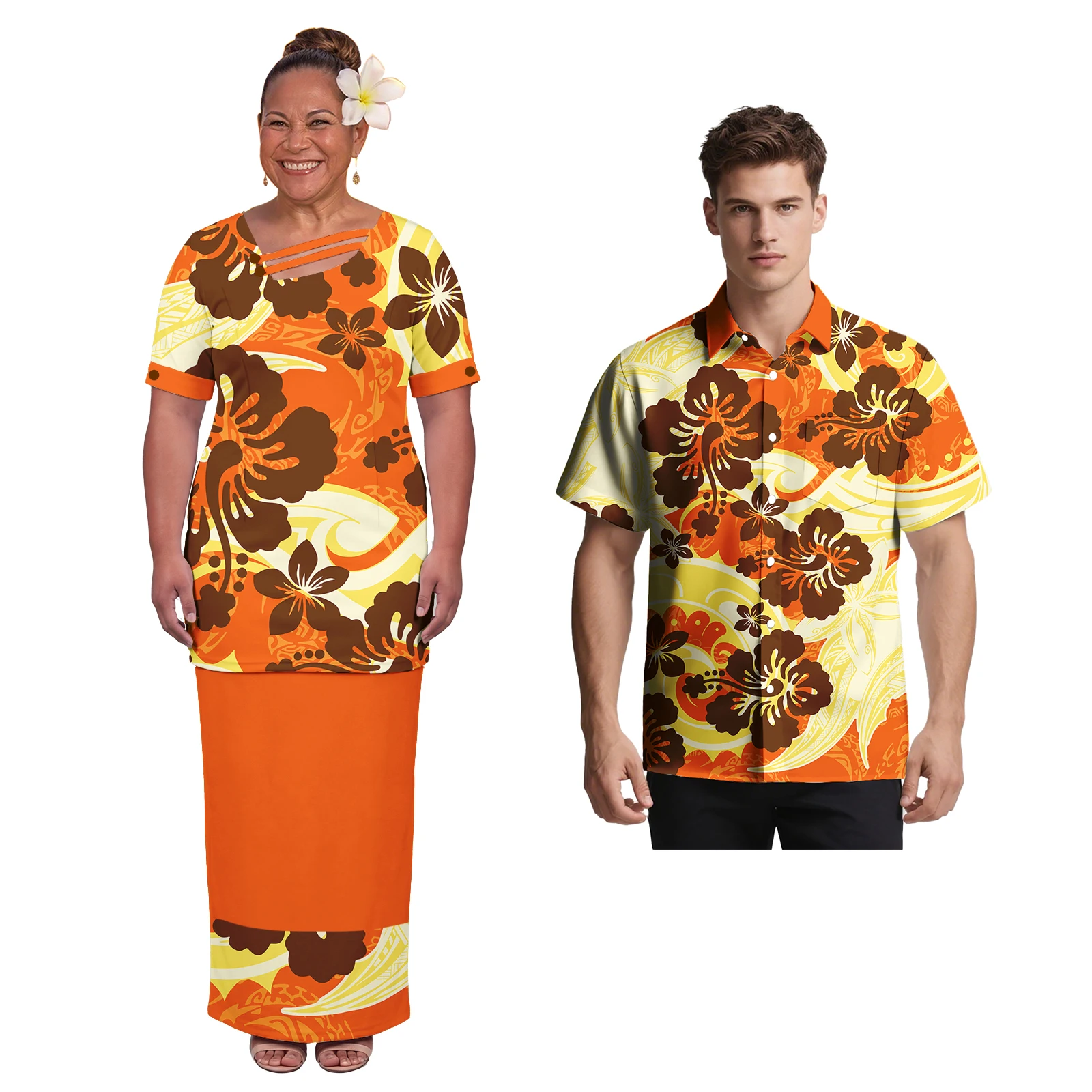 Summer New Fashion Polynesian Turn-down Collar Men Shirts Classic Church Puletasi Samoa Tribal Design Plumeria Print Couple Suit
Summer New Fashion Polynesian Turn-down Collar Men Shirts Classic Church Puletasi Samoa Tribal Design Plumeria Print Couple Suit