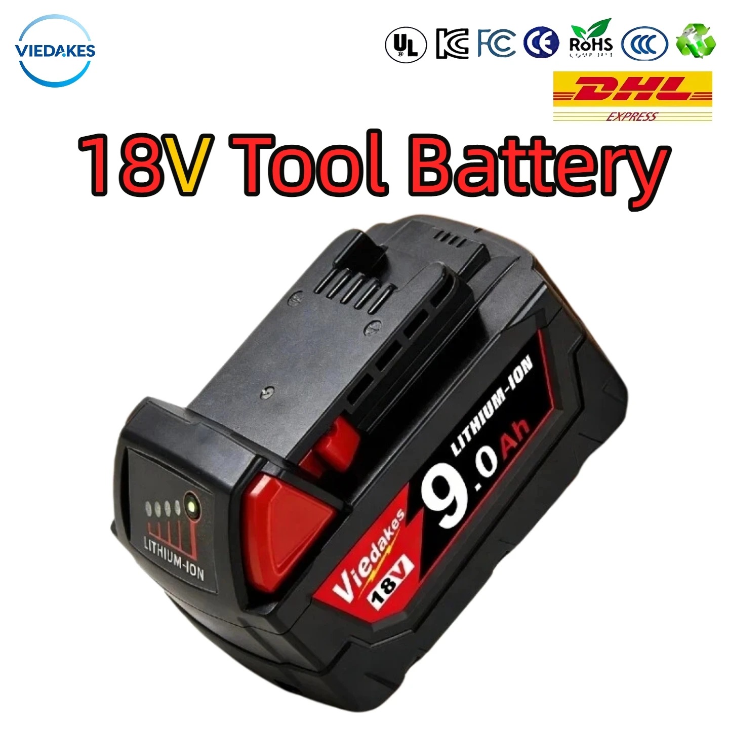 Viedakes Original 18V 5Ah 18650 Rechargeable Battery Compatible with milwaukee m18 48-11-1850 XC
Viedakes Original 18V 5Ah 18650 Rechargeable Battery Compatible with milwaukee m18 48-11-1850 XC