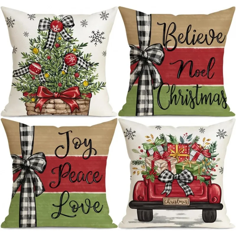 Set of 4 Decorations Truck Christmas Tree Gift Decor Pillow Covers Christmas for Home Sofa Cushion Bed
Set of 4 Decorations Truck Christmas Tree Gift Decor Pillow Covers Christmas for Home Sofa Cushion Bed