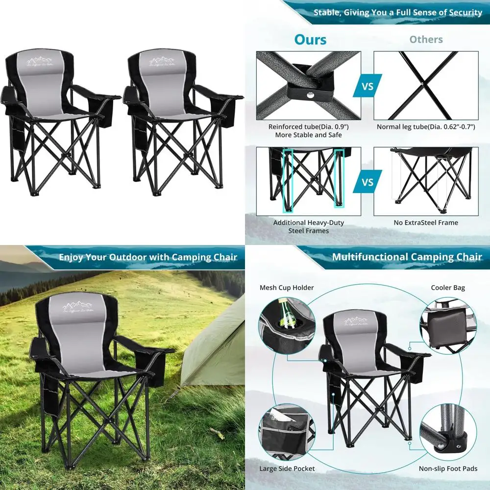 2PCS Folding Camping Chair, Heavy Duty Portable Lawn Chairs with Cooler Bag, Side Pocket & Cup Holder, Folding Chairs for Outsid
2PCS Folding Camping Chair, Heavy Duty Portable Lawn Chairs with Cooler Bag, Side Pocket & Cup Holder, Folding Chairs for Outsid