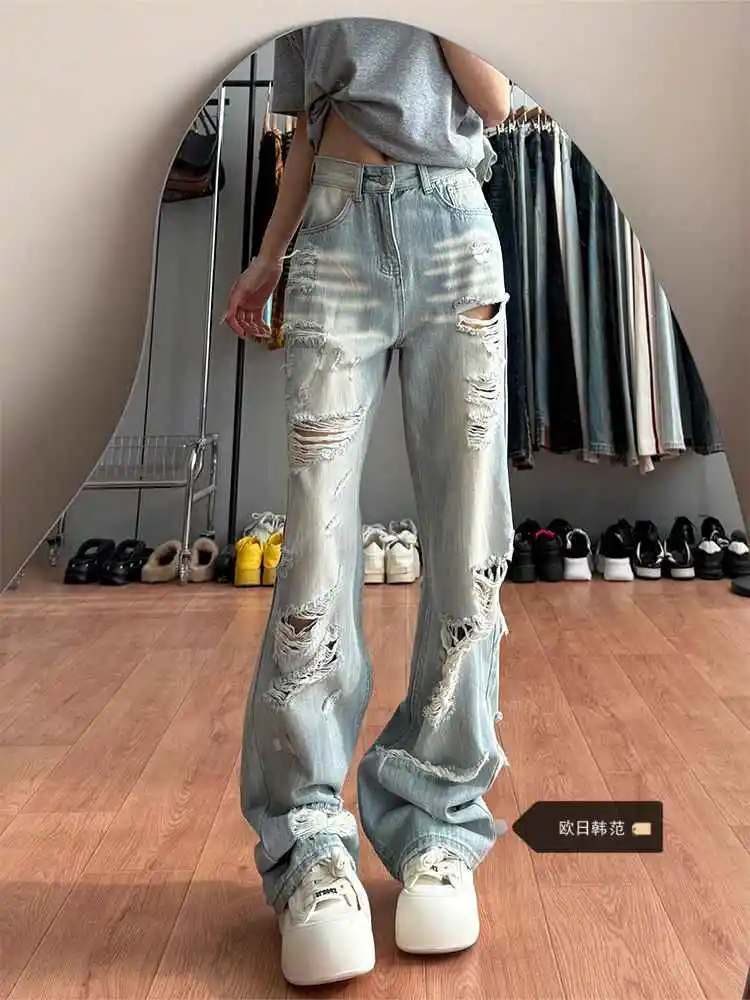 Женские джинсы с высокой талией, расклешенные джинсы в стиле гранж, Kpop, японские рваные джинсовые брюки, Goblin Core Y2k, американские джинсы-клеш в стиле ретро
Женские джинсы с высокой талией, расклешенные джинсы в стиле гранж, Kpop, японские рваные джинсовые брюки, Goblin Core Y2k, американские джинсы-клеш в стиле ретро