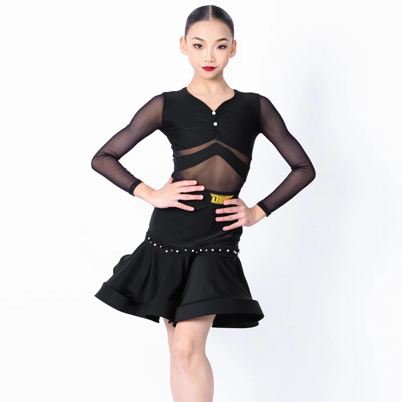 Black Mesh Splicing Sleeve Latin Dance Costume For Children Dancing Performance Practice Clothes Girls Training Clothes XH2534
Black Mesh Splicing Sleeve Latin Dance Costume For Children Dancing Performance Practice Clothes Girls Training Clothes XH2534