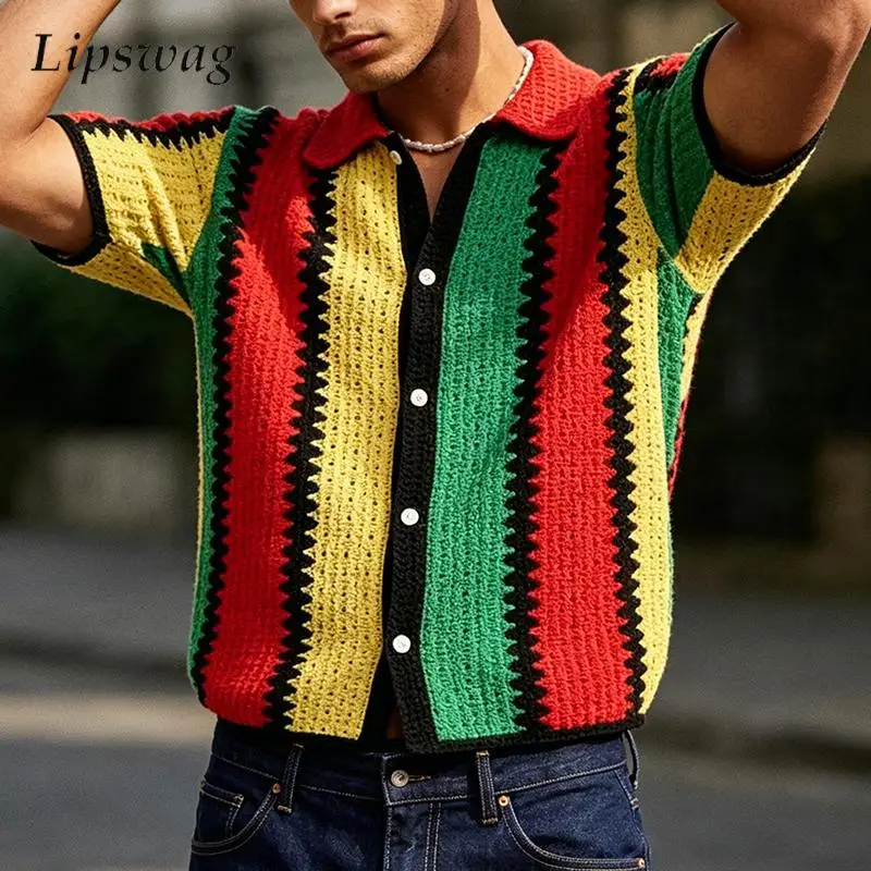 Seaside Beach Mens Casual Knitting Shirts 2026 Summer Fashion Button Lapel Short Sleeve Shirt Tops Men Vintage Striped Cardigans
Seaside Beach Mens Casual Knitting Shirts 2026 Summer Fashion Button Lapel Short Sleeve Shirt Tops Men Vintage Striped Cardigans