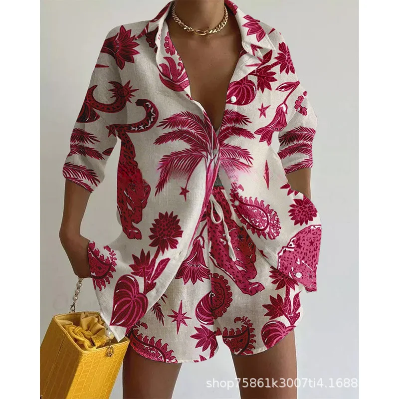 Summer Vacation Print Casual Two-piece Set Women Spring Lapel Shirt&Shorts Outfit Female 3/4 Sleeve Loose Suit Women's Clothing
Summer Vacation Print Casual Two-piece Set Women Spring Lapel Shirt&Shorts Outfit Female 3/4 Sleeve Loose Suit Women's Clothing