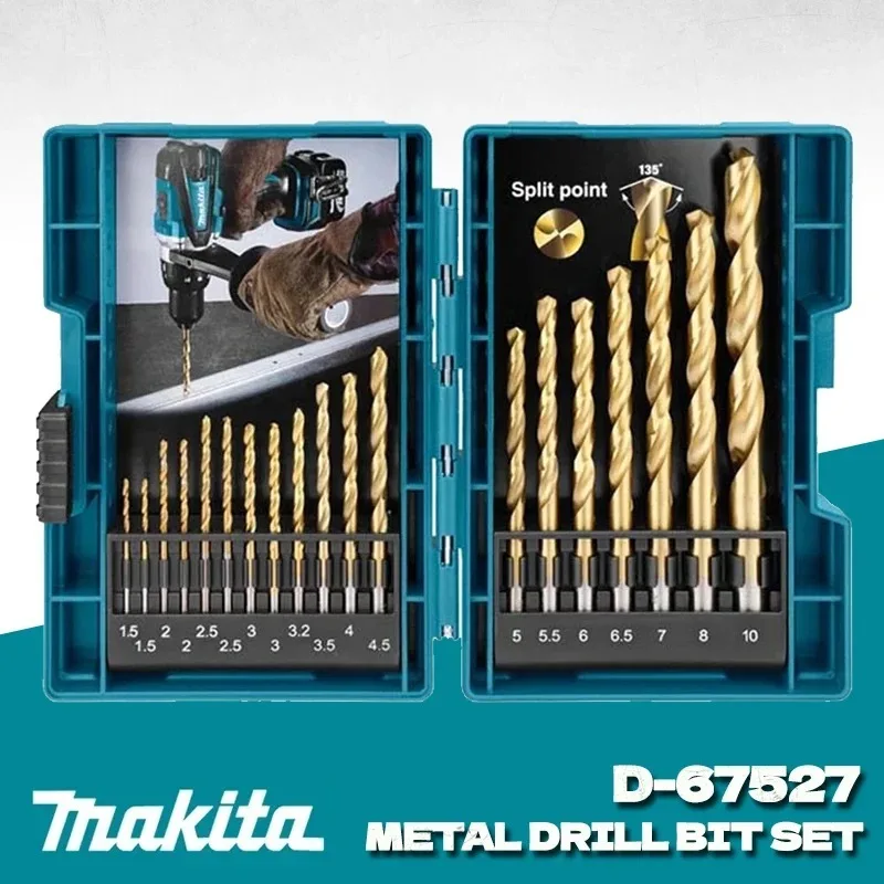 MAKITA D-67527 Electric Drill Bits Set 19Pcs Titanium-Nitride Coating Woodworking Metal Working TIN HSS Metal Twist Drill Bit
MAKITA D-67527 Electric Drill Bits Set 19Pcs Titanium-Nitride Coating Woodworking Metal Working TIN HSS Metal Twist Drill Bit