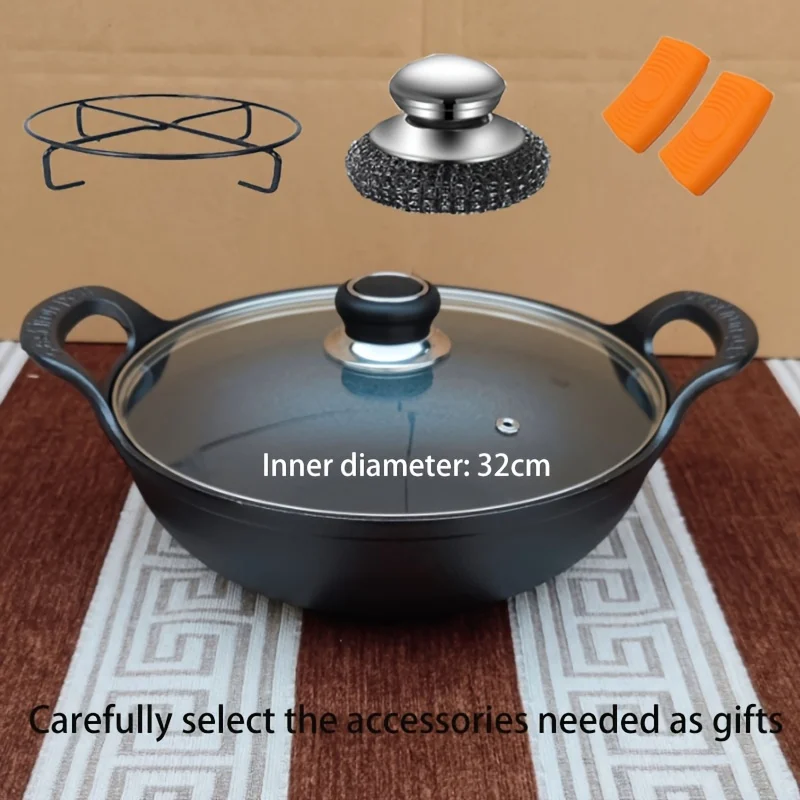 5pcs, 12.6" Inch Cast Iron Pot, No Coating, + Pot Lid + Cast Iron Pot Brush + Anti-Hot Pot Ear Silicone Sleeve Cast Iron Wok with Loop Handle, Can Steam, Stew, Fry Food Large Wok Stir with Dual Handle, Pre-Seasoned Woks & Stir-Fry Pans
5pcs, 12.6" Inch Cast Iron Pot, No Coating, + Pot Lid + Cast Iron Pot Brush + Anti-Hot Pot Ear Silicone Sleeve Cast Iron Wok with Loop Handle, Can Steam, Stew, Fry Food Large Wok Stir with Dual Handle, Pre-Seasoned Woks & Stir-Fry Pans