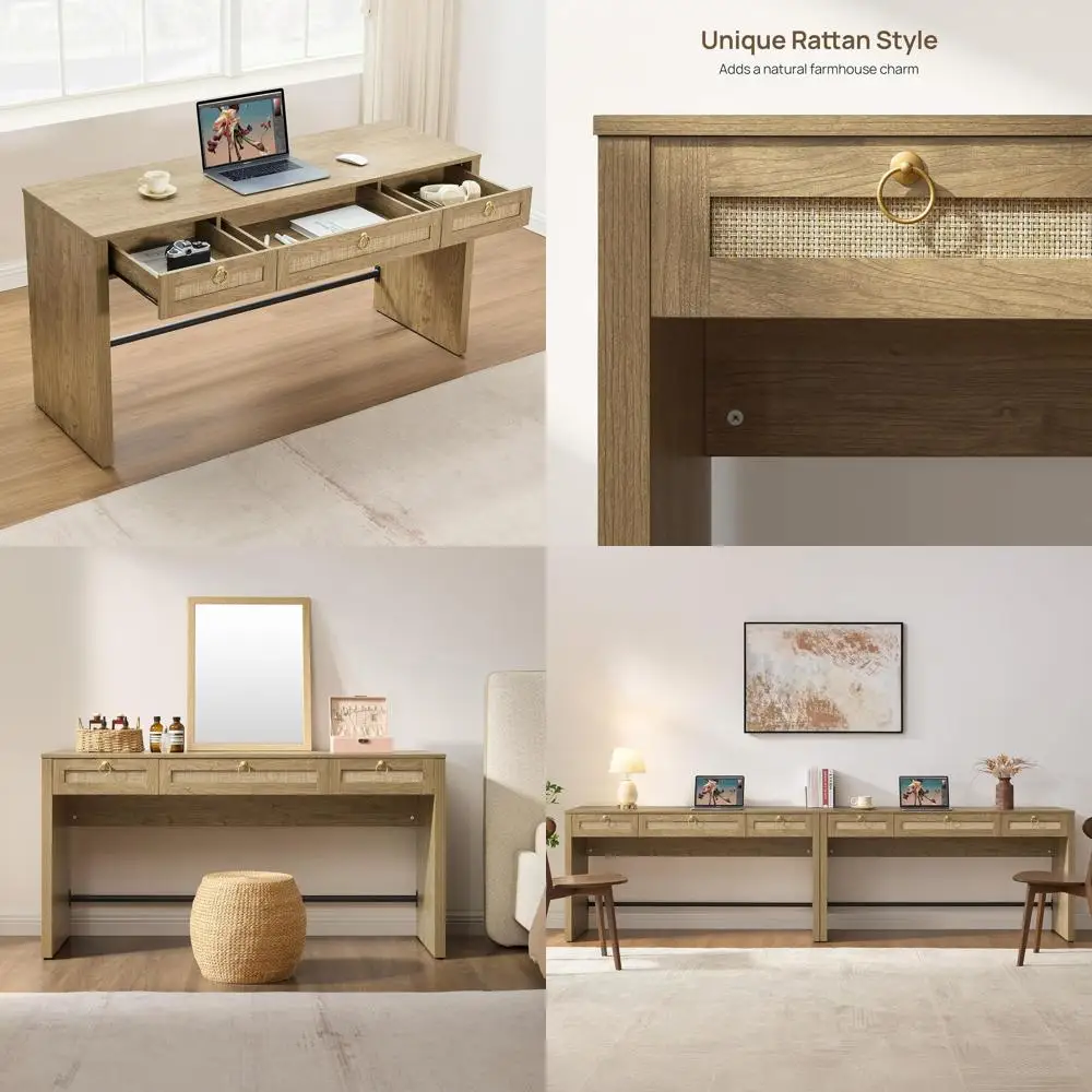 60 Rattan Computer Desk with Storage: Elegant Home Office Desk with 3 Drawers, Living Room Desk (Carbon Cherry, 2 Pieces)
60 Rattan Computer Desk with Storage: Elegant Home Office Desk with 3 Drawers, Living Room Desk (Carbon Cherry, 2 Pieces)