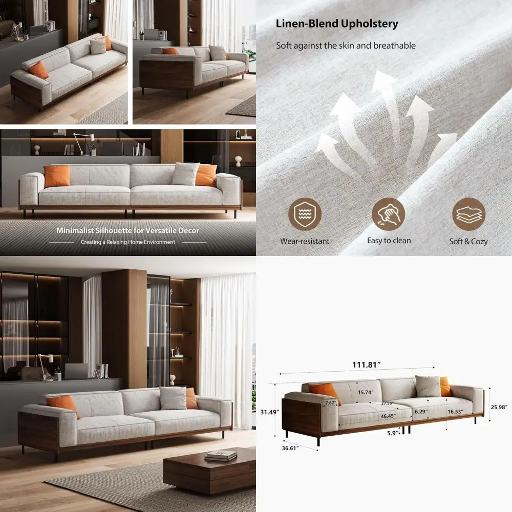 111.81 in. Removable Washable Cotton-Linen Fabric Sofa with Square Arms and Throw Pillows
111.81 in. Removable Washable Cotton-Linen Fabric Sofa with Square Arms and Throw Pillows