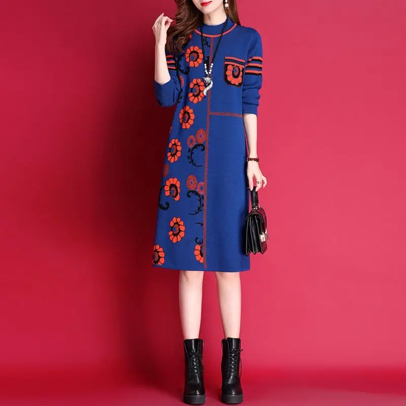 Knitting Dresses Women For Autumn Winter 2023 New Oversize Fashion Print Half High Collar Pullover Office Lady Elegant Vestidos
Knitting Dresses Women For Autumn Winter 2023 New Oversize Fashion Print Half High Collar Pullover Office Lady Elegant Vestidos
