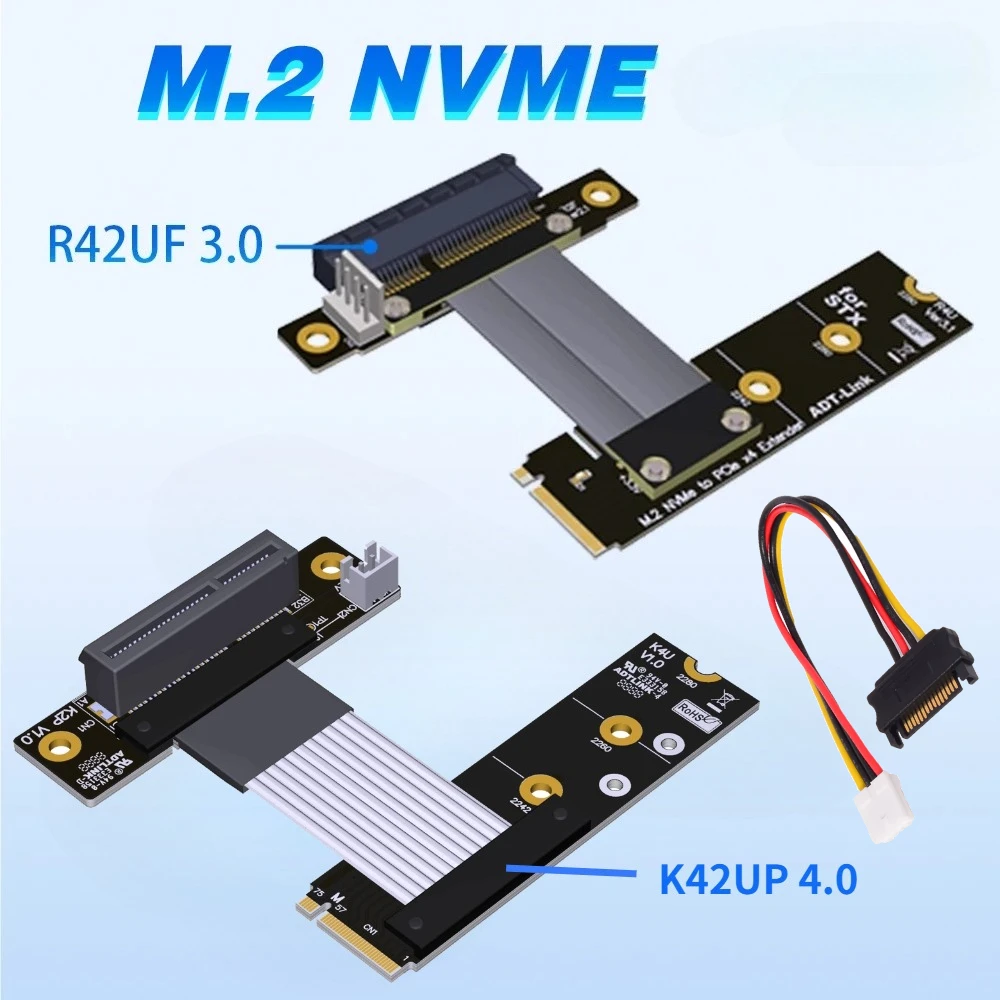 ADT M.2 NGFF NVMe SSD To PCIe 3.0 4.0 x4 Riser Adapter Turn Right Bend GPU PCIE 4X To M2 M-Key Extension Cable For PC Video Card 
ADT M.2 NGFF NVMe SSD To PCIe 3.0 4.0 x4 Riser Adapter Turn Right Bend GPU PCIE 4X To M2 M-Key Extension Cable For PC Video Card