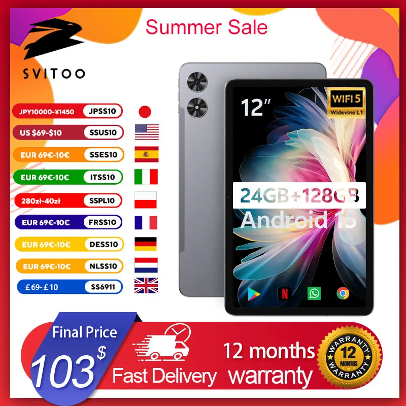 SVITOO Android-планшет 12-дюймовый планшет с большим экраном 24 ГБ + 128 ГБ, 2K-дисплей, 18 Вт, быстрая зарядка, 5 МП + 13 МП, камера, аккумулятор, 8000 мАч, планшеты
SVITOO Android-планшет 12-дюймовый планшет с большим экраном 24 ГБ + 128 ГБ, 2K-дисплей, 18 Вт, быстрая зарядка, 5 МП + 13 МП, камера, аккумулятор, 8000 мАч, планшеты