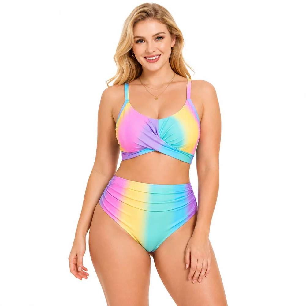 Plus Size Two Piece Swimsuit Women Colorful Tropical Print V Neck High Waist Swimwear with Removable Pads for Beach Pool Wear
Plus Size Two Piece Swimsuit Women Colorful Tropical Print V Neck High Waist Swimwear with Removable Pads for Beach Pool Wear