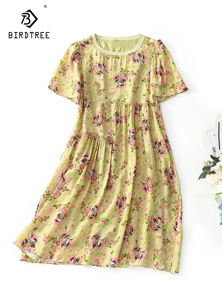 Birdtree 100%Mulberry Silk 2023 Summer Floral Printed Dress O-neck Short Sleeve Elegant A-line Dresses For Women Casual D38112QC
Birdtree 100%Mulberry Silk 2023 Summer Floral Printed Dress O-neck Short Sleeve Elegant A-line Dresses For Women Casual D38112QC