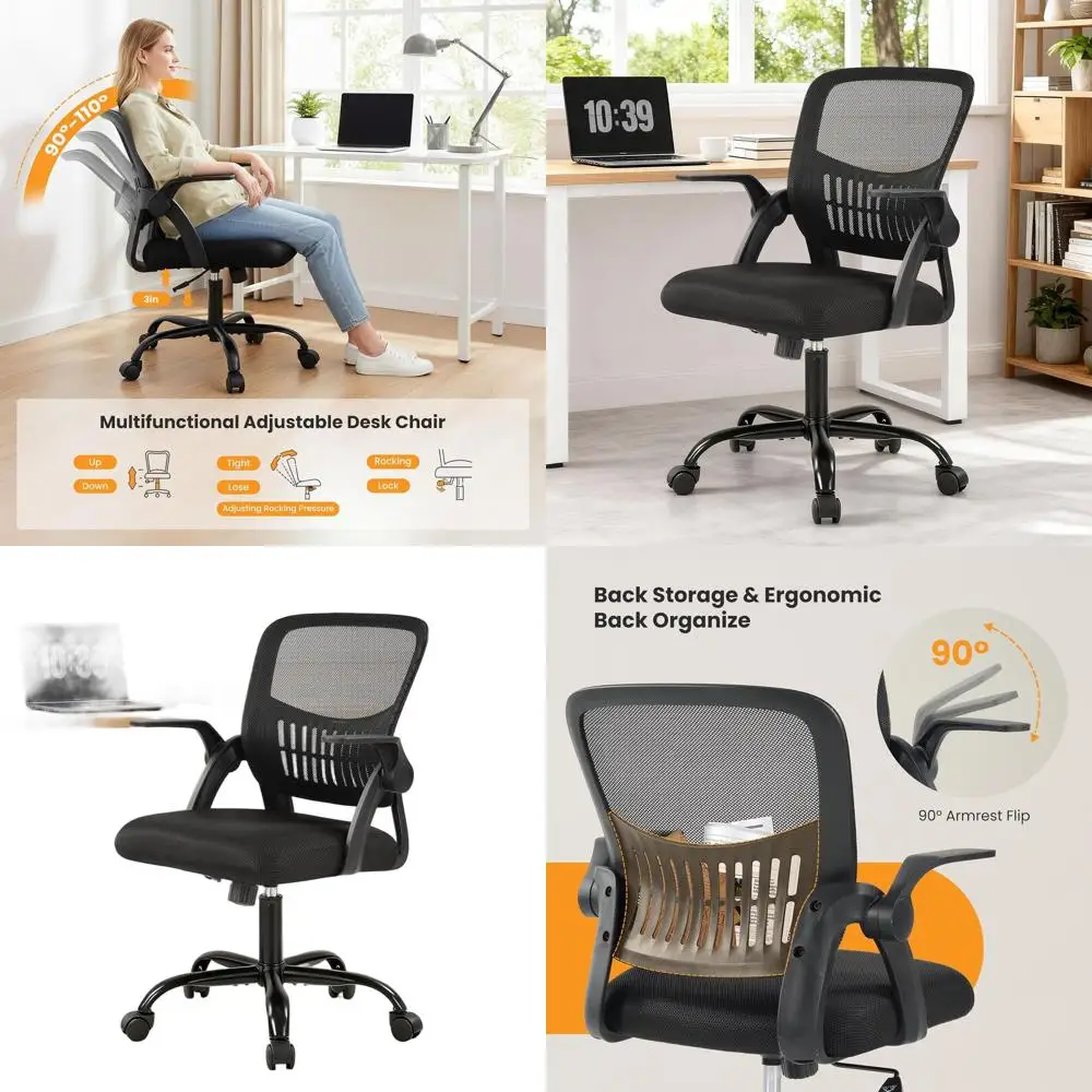 Ergonomic Mesh Desk Chair with Lumbar Support, Swivel Task Chair with Flip-up Arms for Home Office, Study, and Bedroom in Black
Ergonomic Mesh Desk Chair with Lumbar Support, Swivel Task Chair with Flip-up Arms for Home Office, Study, and Bedroom in Black
