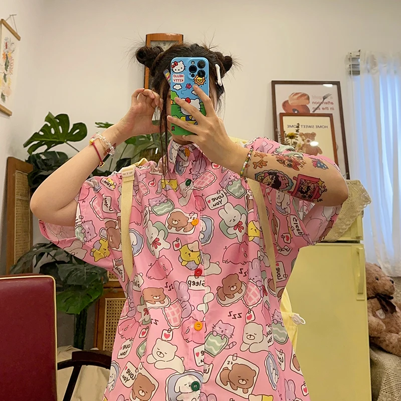 Homemade Soft Girl Cute Girl Animal Vintage Print Loose Short Sleeve Shirts Summer New
Homemade Soft Girl Cute Girl Animal Vintage Print Loose Short Sleeve Shirts Summer New