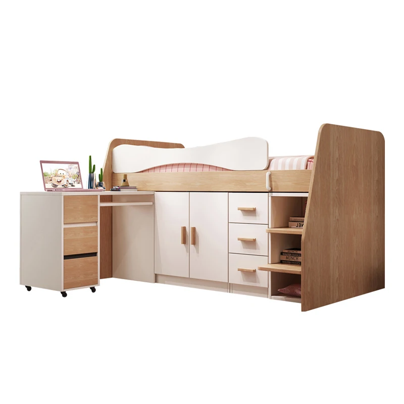 Desk bed integrated multi-functional children's bed half high bed small apartment with guardrail wardrobe boy single storage 
Desk bed integrated multi-functional children's bed half high bed small apartment with guardrail wardrobe boy single storage